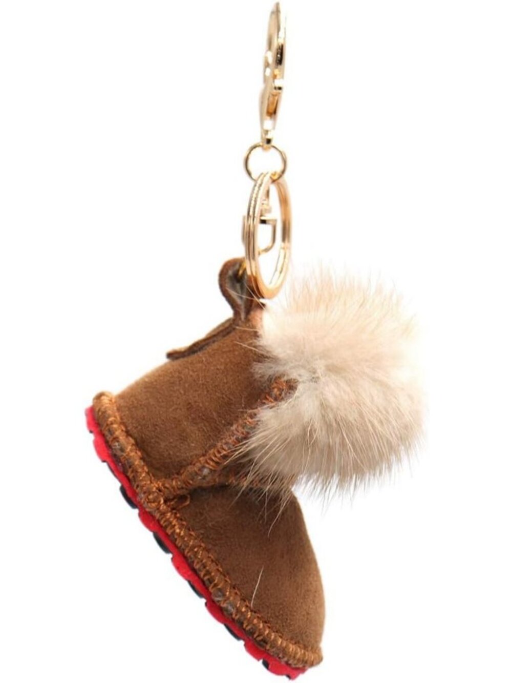 Cozy Shearling Winter Boot Keychain with Genuine Mink Fur - Fluffy Bag Charm